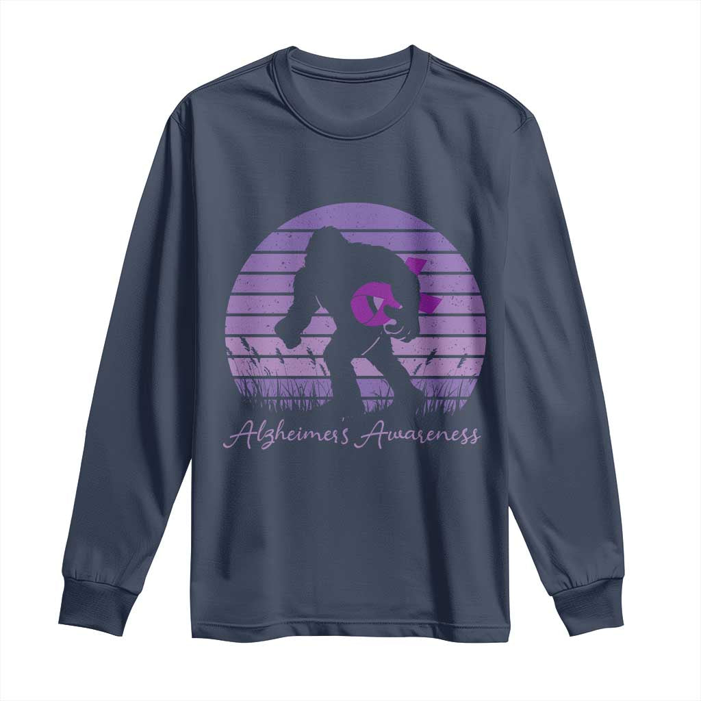 Vintage Bigfoot Alzheimers Support Long Sleeve Shirt Purple Ribbon Support Graphic