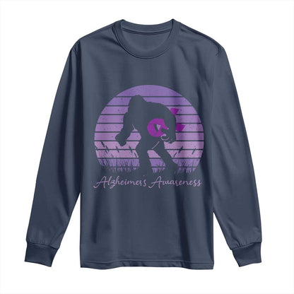 Vintage Bigfoot Alzheimers Support Long Sleeve Shirt Purple Ribbon Support Graphic
