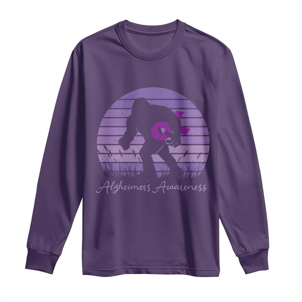 Vintage Bigfoot Alzheimers Support Long Sleeve Shirt Purple Ribbon Support Graphic