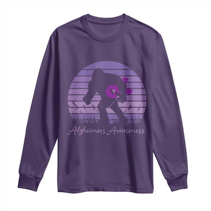 Vintage Bigfoot Alzheimers Support Long Sleeve Shirt Purple Ribbon Support Graphic