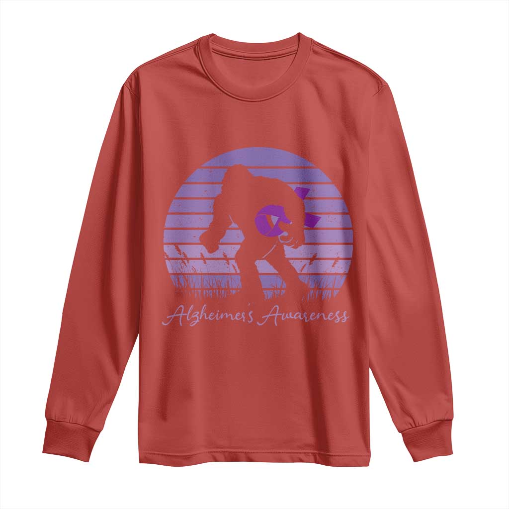 Vintage Bigfoot Alzheimers Support Long Sleeve Shirt Purple Ribbon Support Graphic