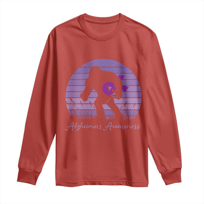 Vintage Bigfoot Alzheimers Support Long Sleeve Shirt Purple Ribbon Support Graphic