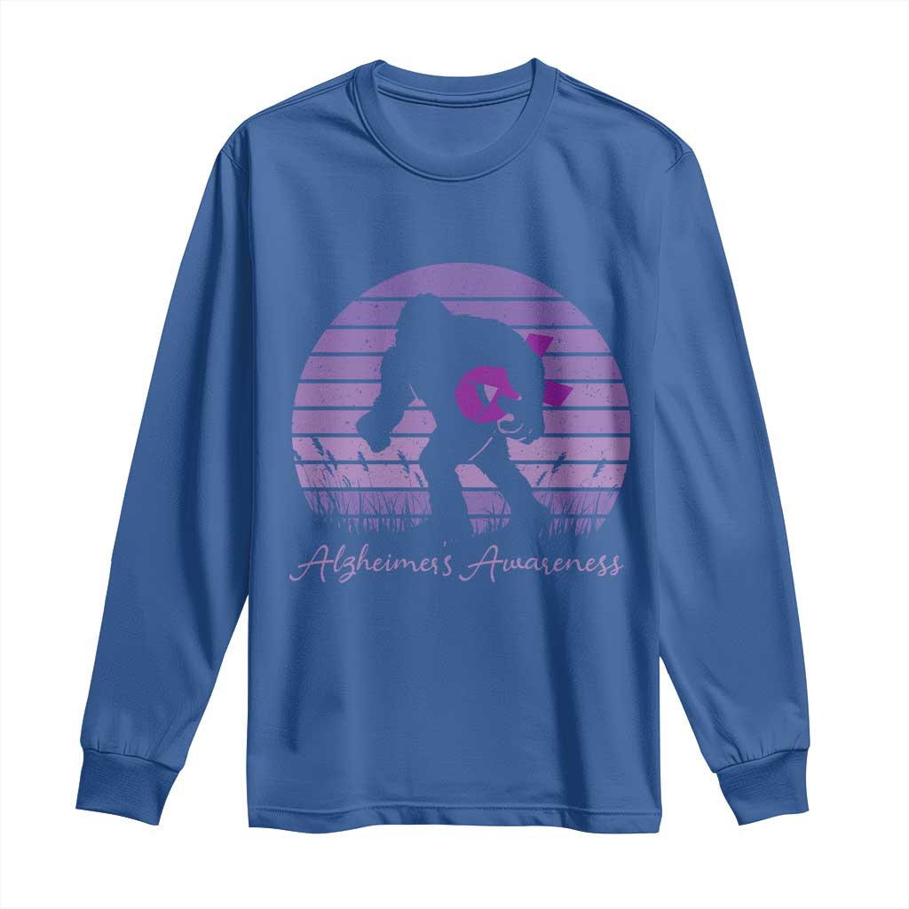 Vintage Bigfoot Alzheimers Support Long Sleeve Shirt Purple Ribbon Support Graphic