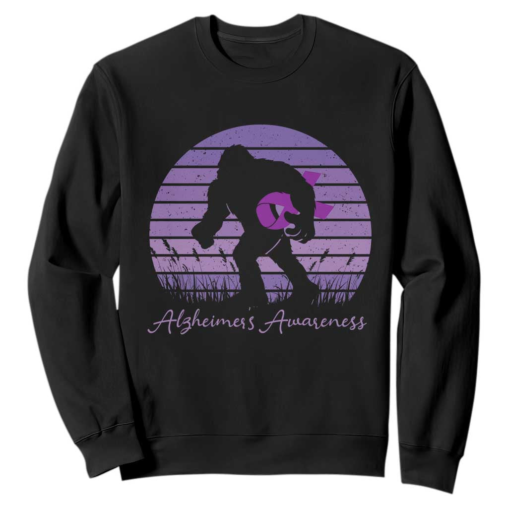 Vintage Bigfoot Alzheimers Support Sweatshirt Purple Ribbon Support Graphic
