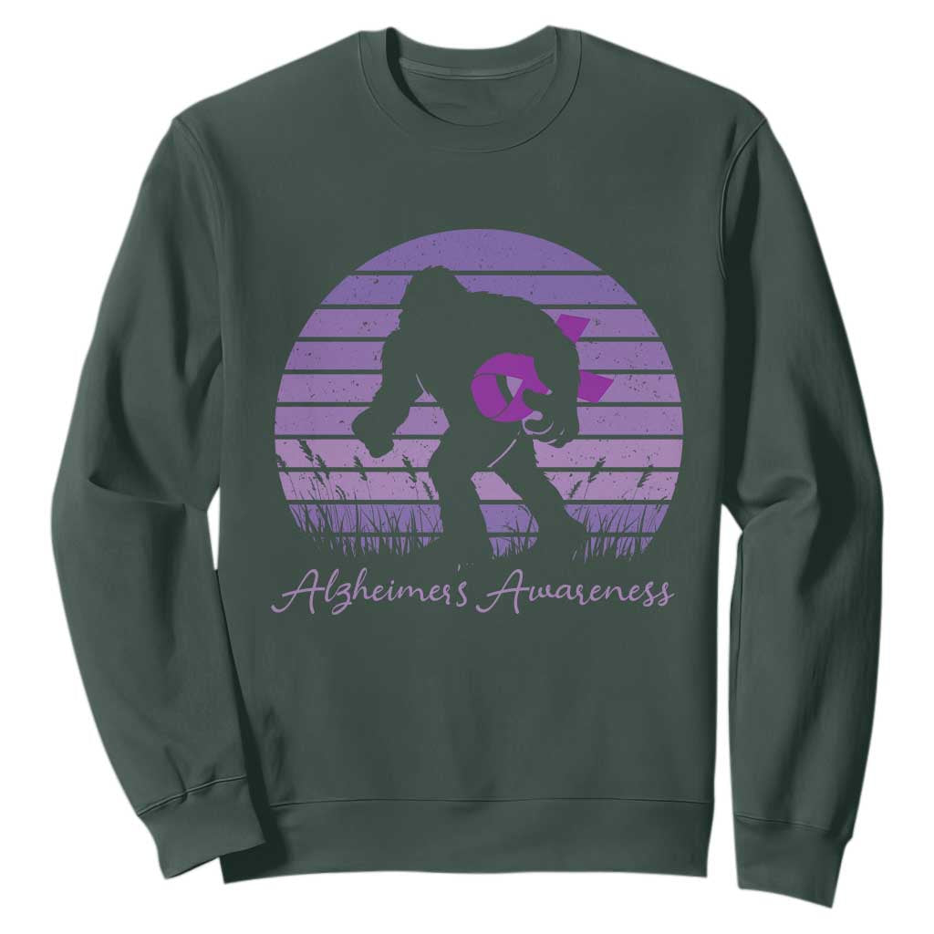 Vintage Bigfoot Alzheimers Support Sweatshirt Purple Ribbon Support Graphic