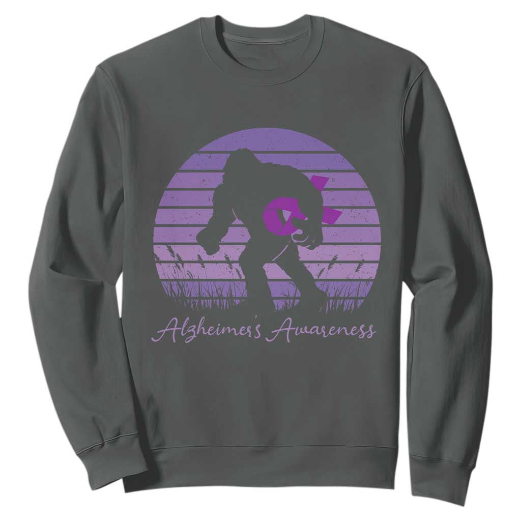 Vintage Bigfoot Alzheimers Support Sweatshirt Purple Ribbon Support Graphic