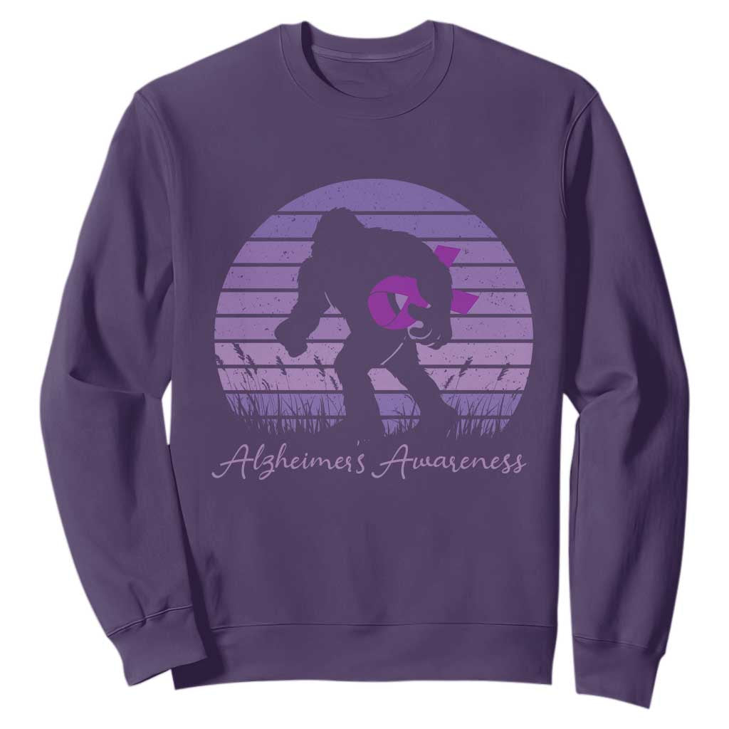 Vintage Bigfoot Alzheimers Support Sweatshirt Purple Ribbon Support Graphic