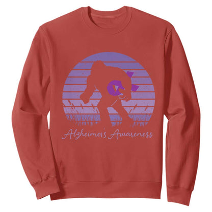 Vintage Bigfoot Alzheimers Support Sweatshirt Purple Ribbon Support Graphic
