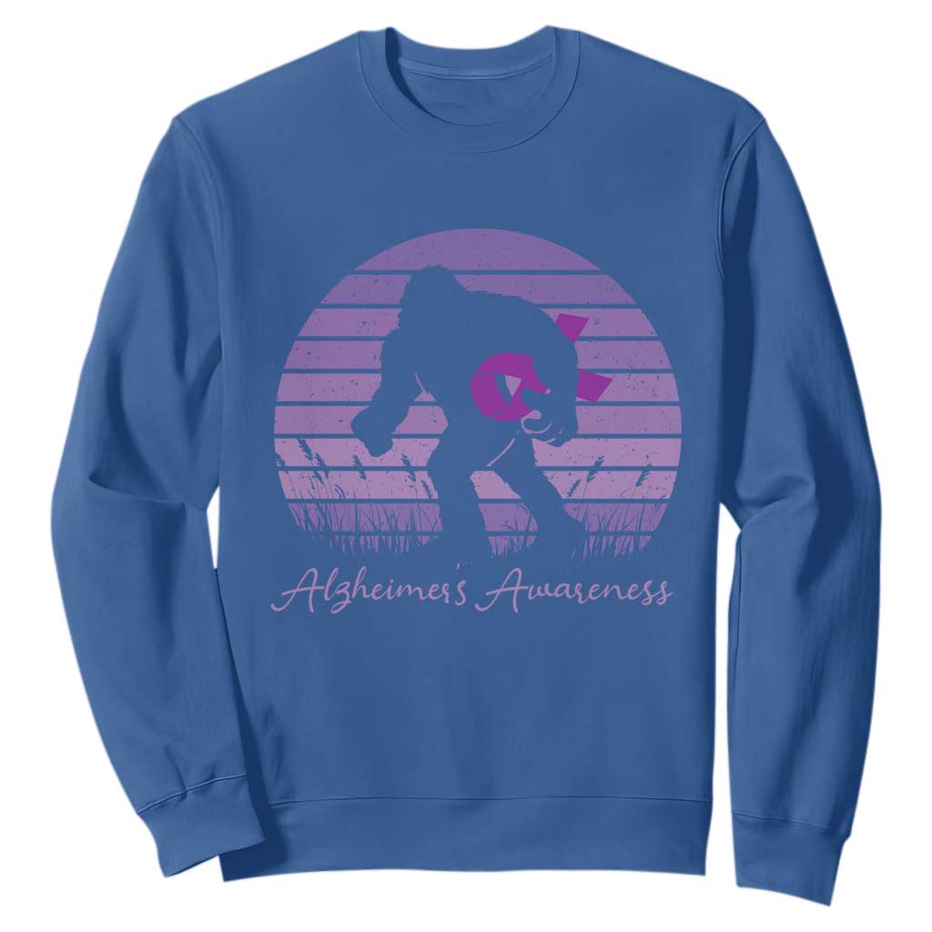 Vintage Bigfoot Alzheimers Support Sweatshirt Purple Ribbon Support Graphic