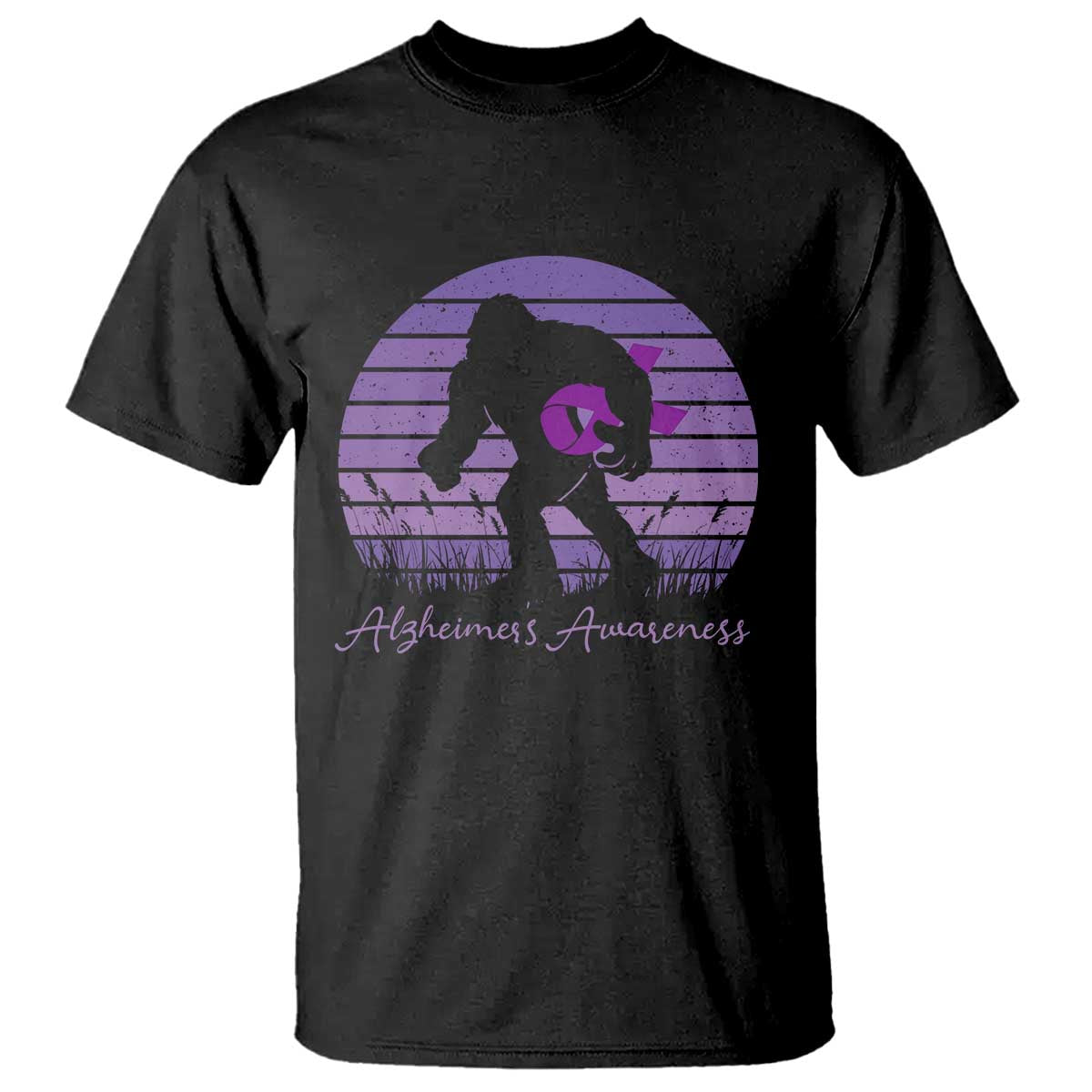 Vintage Bigfoot Alzheimers Support T Shirt Purple Ribbon Support Graphic