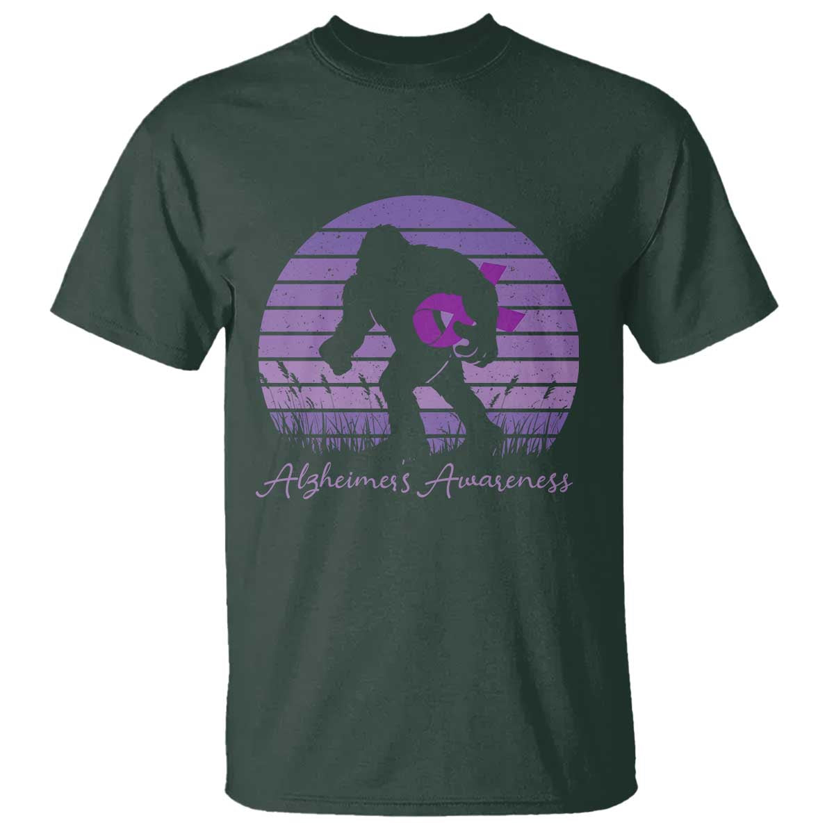 Vintage Bigfoot Alzheimers Support T Shirt Purple Ribbon Support Graphic