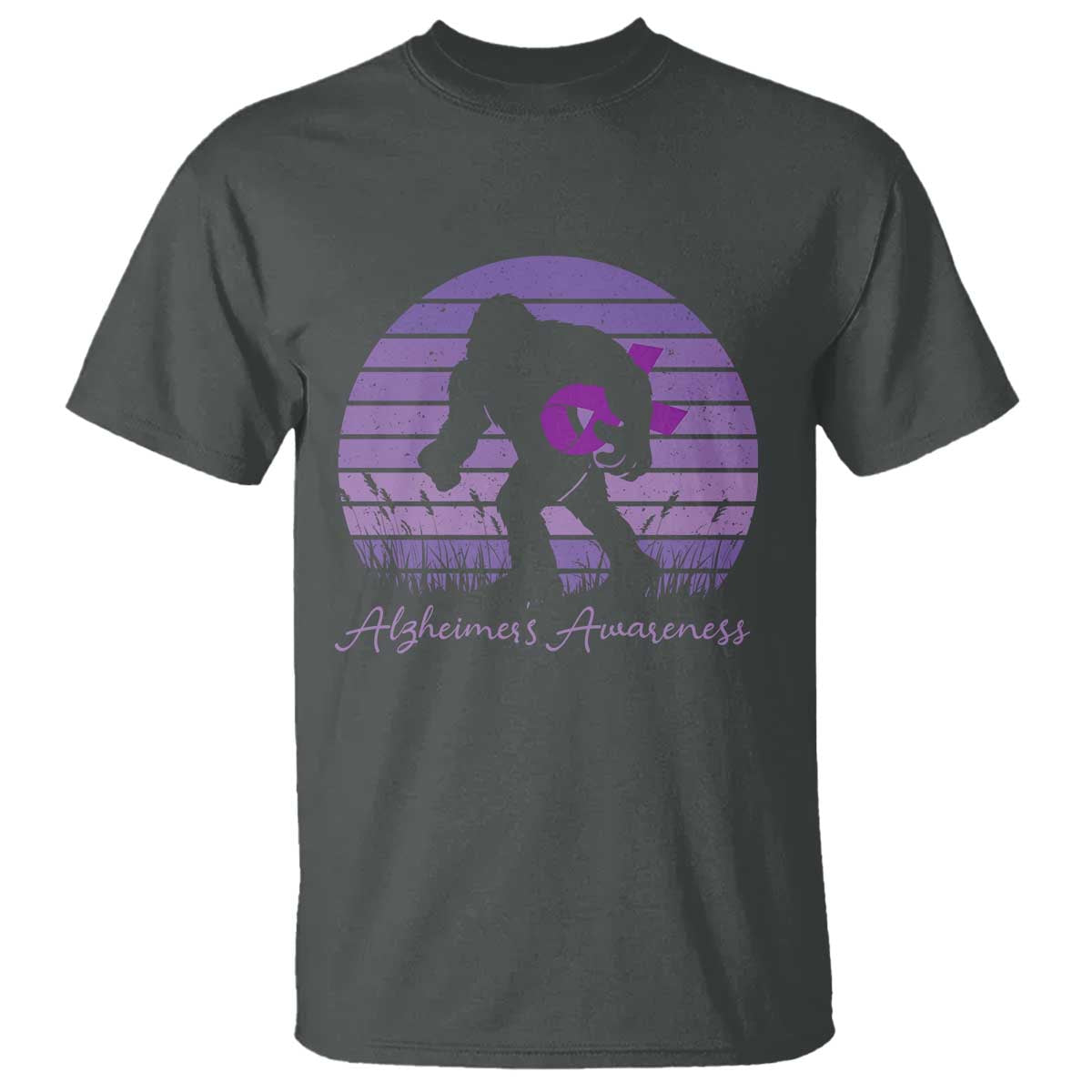 Vintage Bigfoot Alzheimers Support T Shirt Purple Ribbon Support Graphic