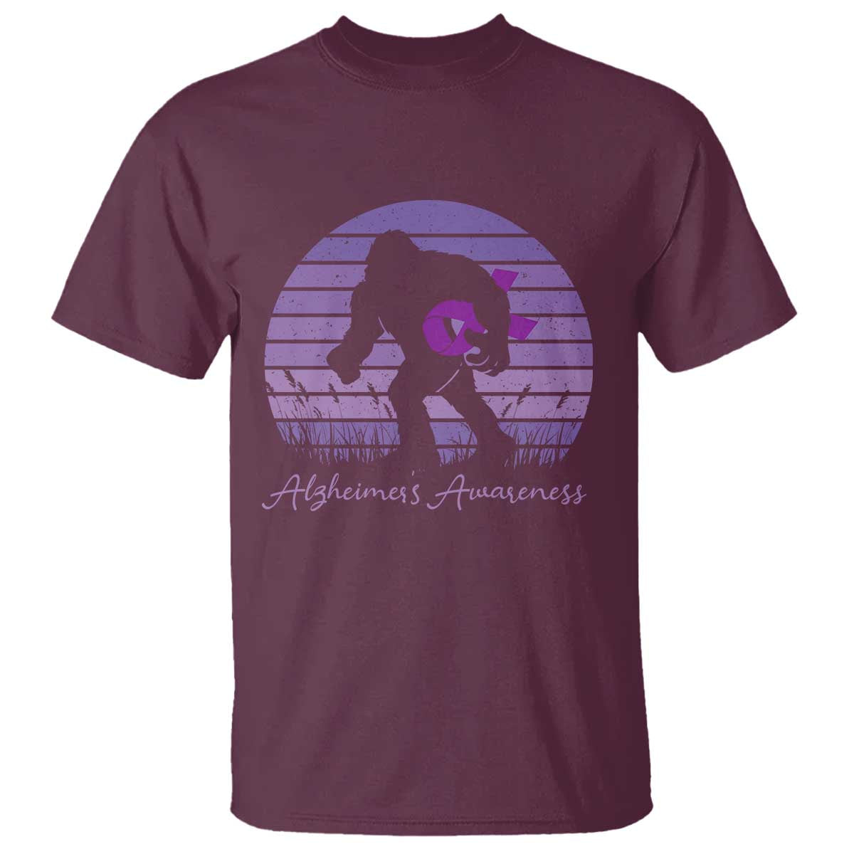 Vintage Bigfoot Alzheimers Support T Shirt Purple Ribbon Support Graphic