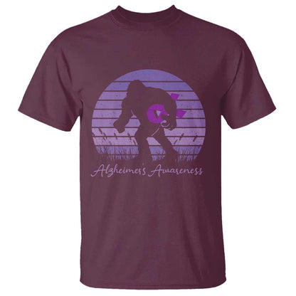Vintage Bigfoot Alzheimers Support T Shirt Purple Ribbon Support Graphic
