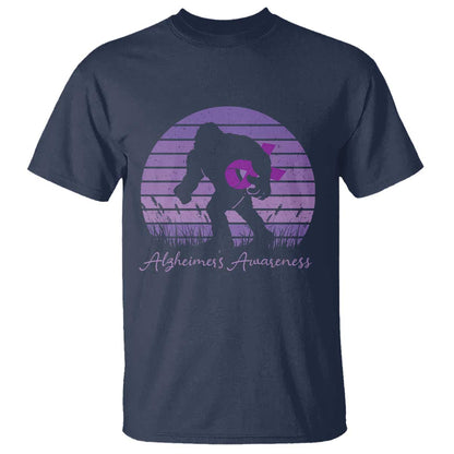 Vintage Bigfoot Alzheimers Support T Shirt Purple Ribbon Support Graphic