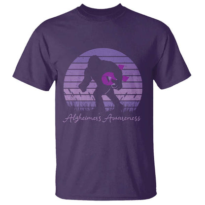 Vintage Bigfoot Alzheimers Support T Shirt Purple Ribbon Support Graphic