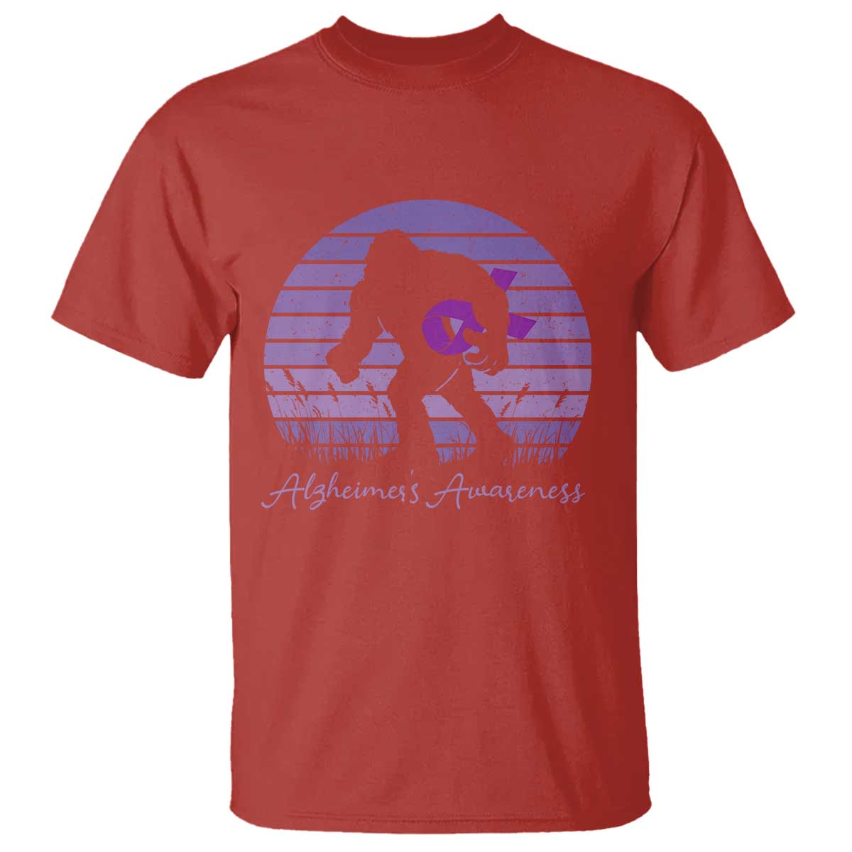Vintage Bigfoot Alzheimers Support T Shirt Purple Ribbon Support Graphic