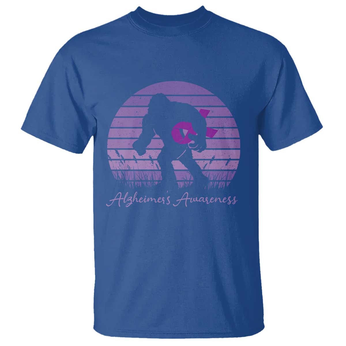 Vintage Bigfoot Alzheimers Support T Shirt Purple Ribbon Support Graphic