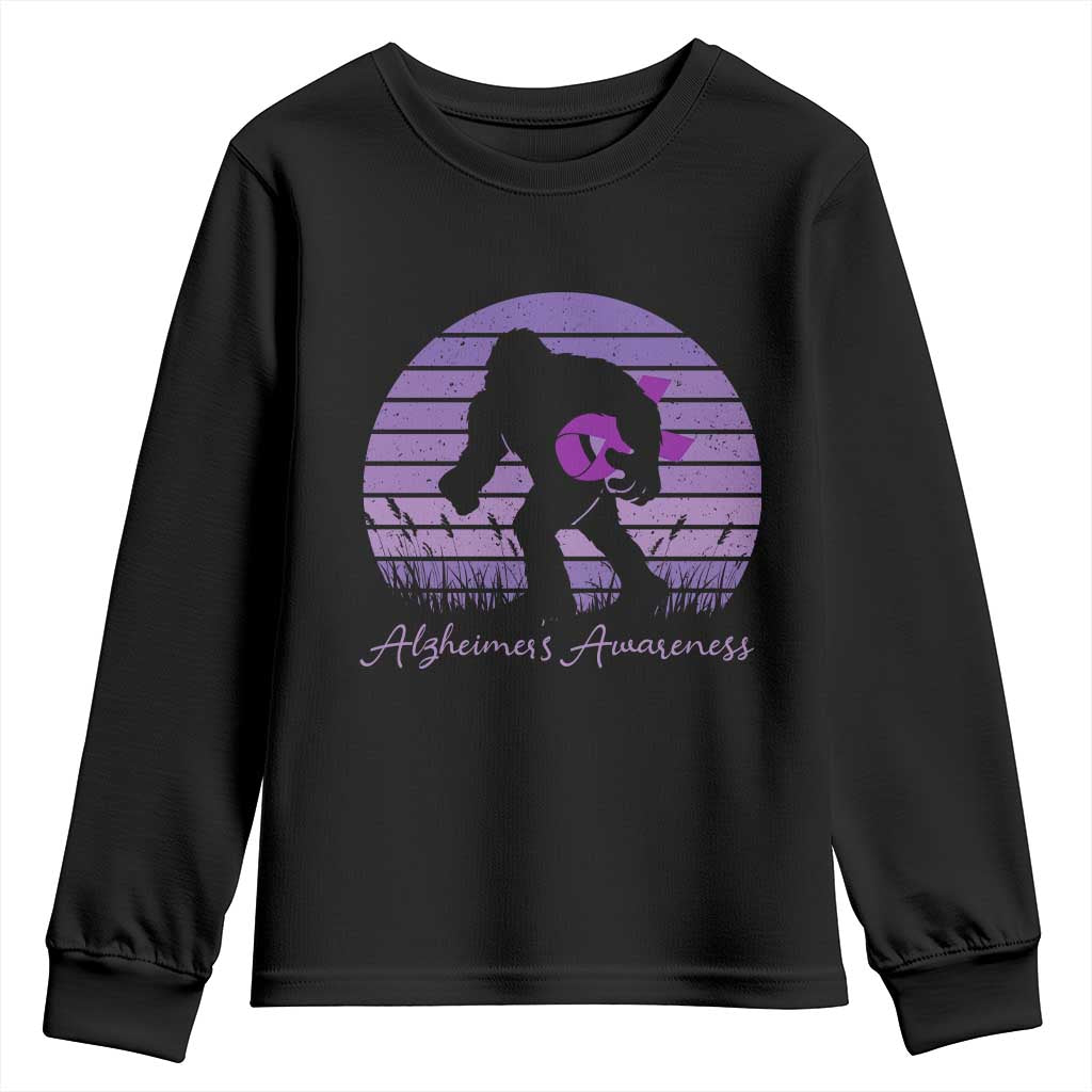 Vintage Bigfoot Alzheimers Support Youth Sweatshirt Purple Ribbon Support Graphic