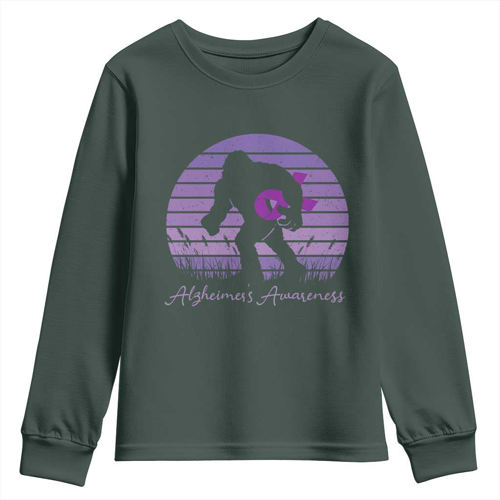 Vintage Bigfoot Alzheimers Support Youth Sweatshirt Purple Ribbon Support Graphic