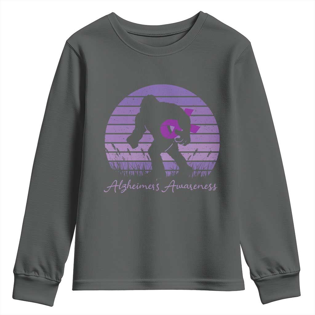 Vintage Bigfoot Alzheimers Support Youth Sweatshirt Purple Ribbon Support Graphic