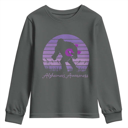 Vintage Bigfoot Alzheimers Support Youth Sweatshirt Purple Ribbon Support Graphic