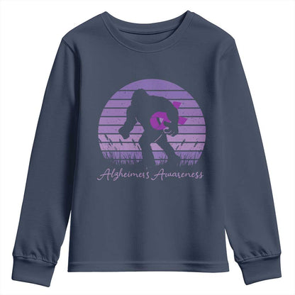 Vintage Bigfoot Alzheimers Support Youth Sweatshirt Purple Ribbon Support Graphic