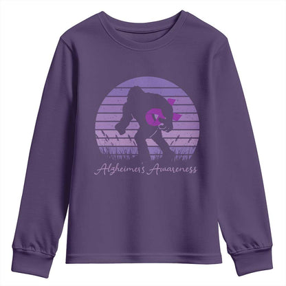 Vintage Bigfoot Alzheimers Support Youth Sweatshirt Purple Ribbon Support Graphic