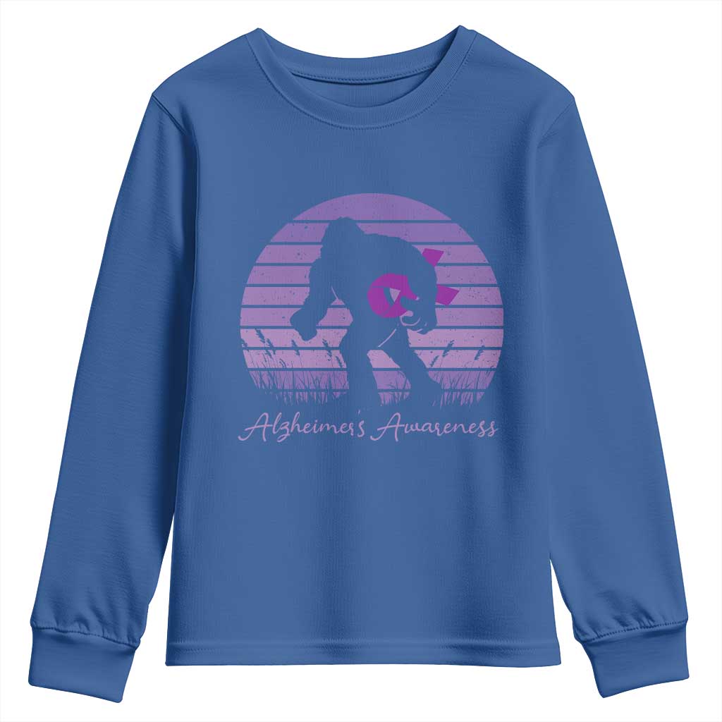 Vintage Bigfoot Alzheimers Support Youth Sweatshirt Purple Ribbon Support Graphic
