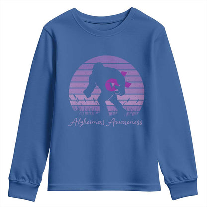 Vintage Bigfoot Alzheimers Support Youth Sweatshirt Purple Ribbon Support Graphic
