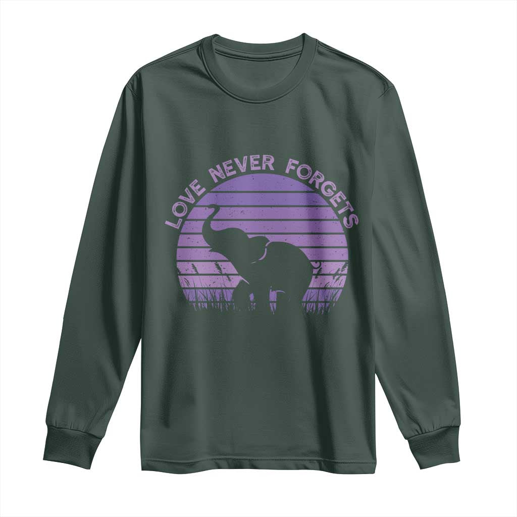 Alzheimer's Support And Hope Long Sleeve Shirt Vintage Elephant Love Never Forgets