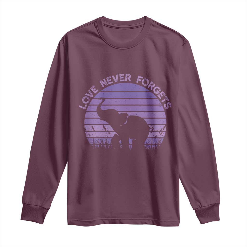 Alzheimer's Support And Hope Long Sleeve Shirt Vintage Elephant Love Never Forgets