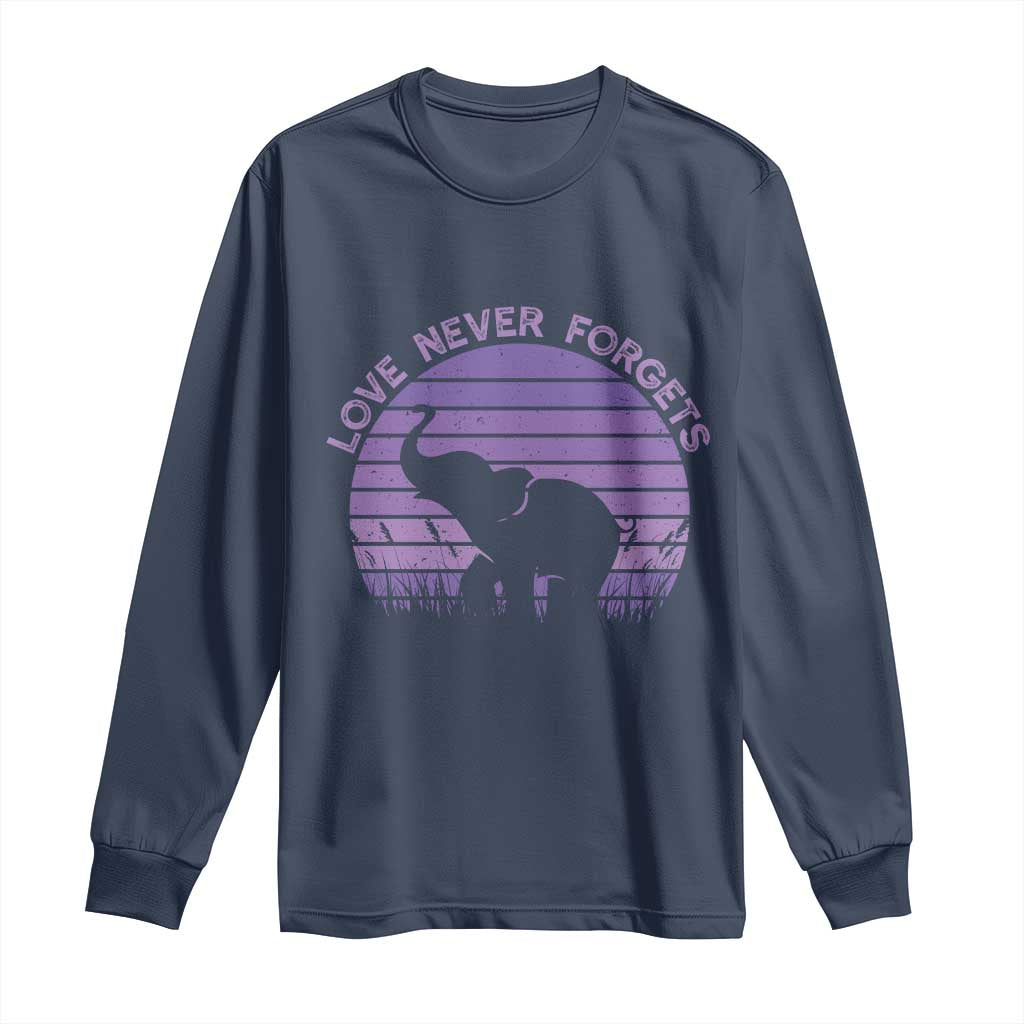 Alzheimer's Support And Hope Long Sleeve Shirt Vintage Elephant Love Never Forgets