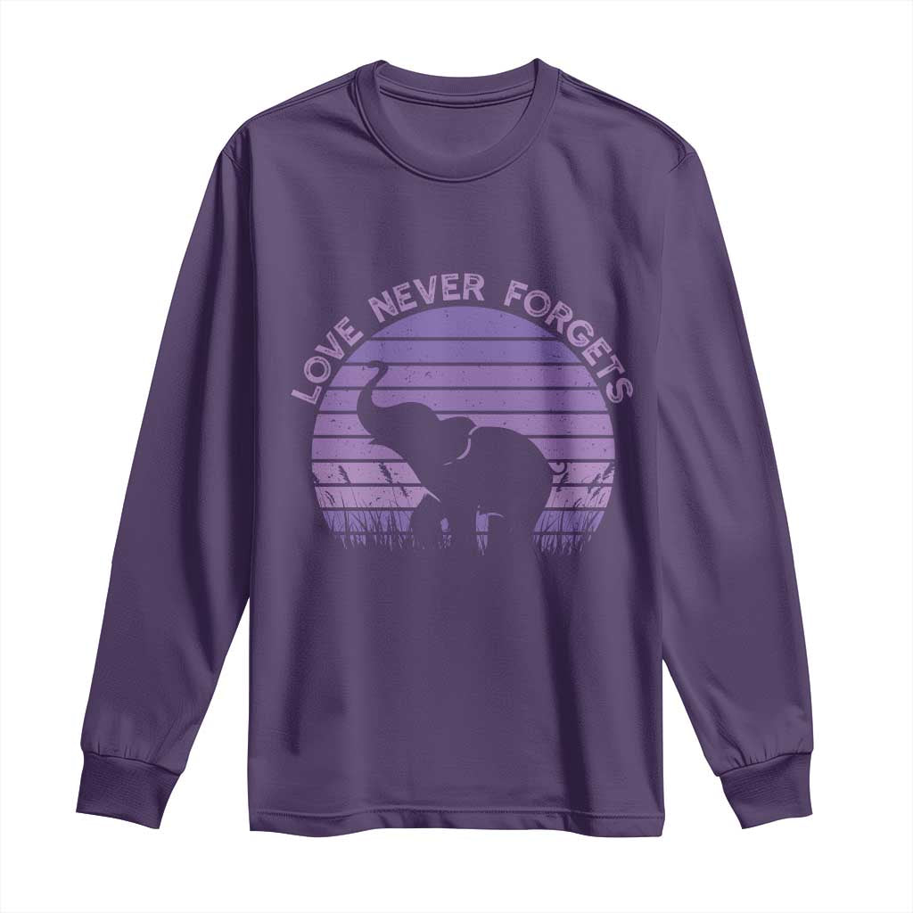 Alzheimer's Support And Hope Long Sleeve Shirt Vintage Elephant Love Never Forgets