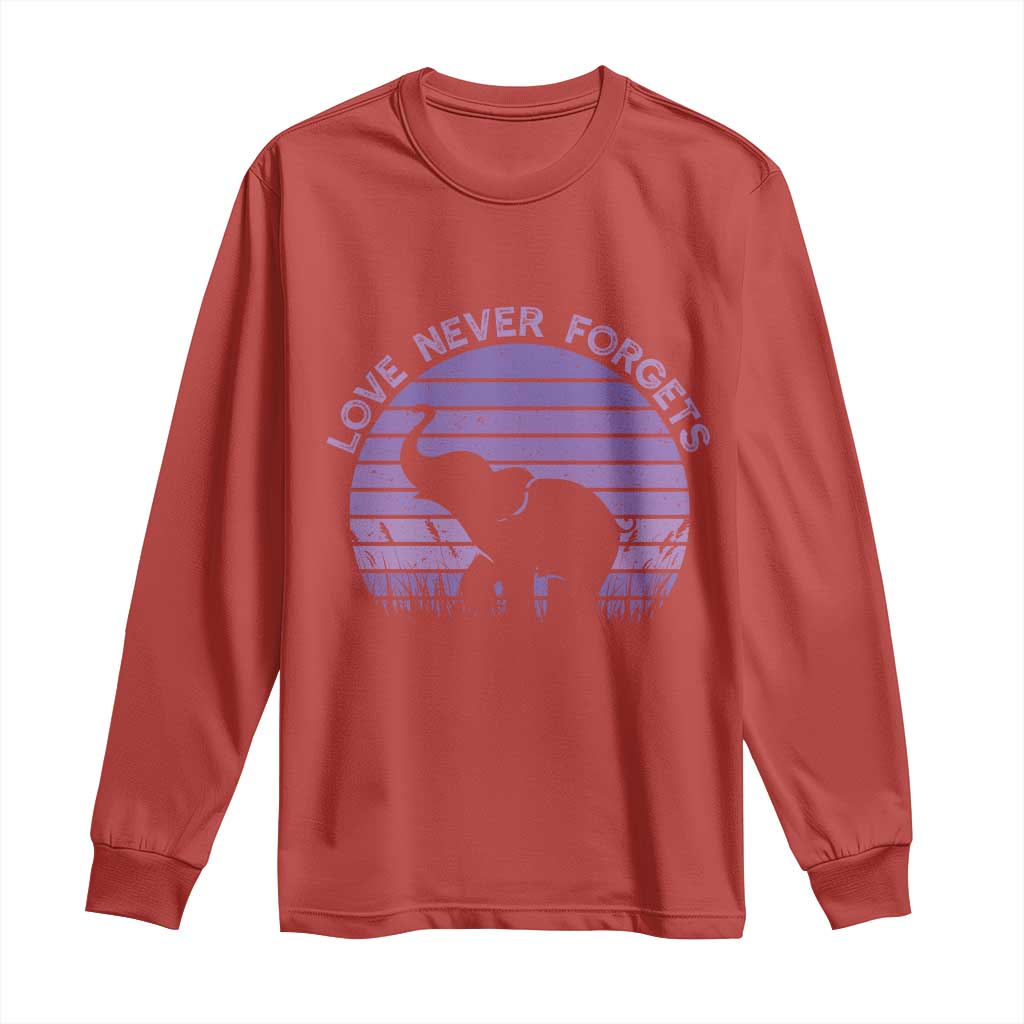 Alzheimer's Support And Hope Long Sleeve Shirt Vintage Elephant Love Never Forgets