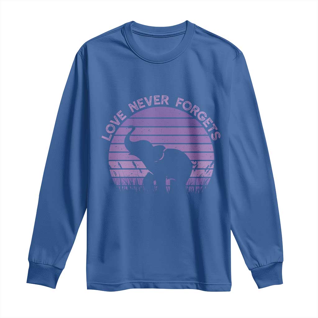 Alzheimer's Support And Hope Long Sleeve Shirt Vintage Elephant Love Never Forgets