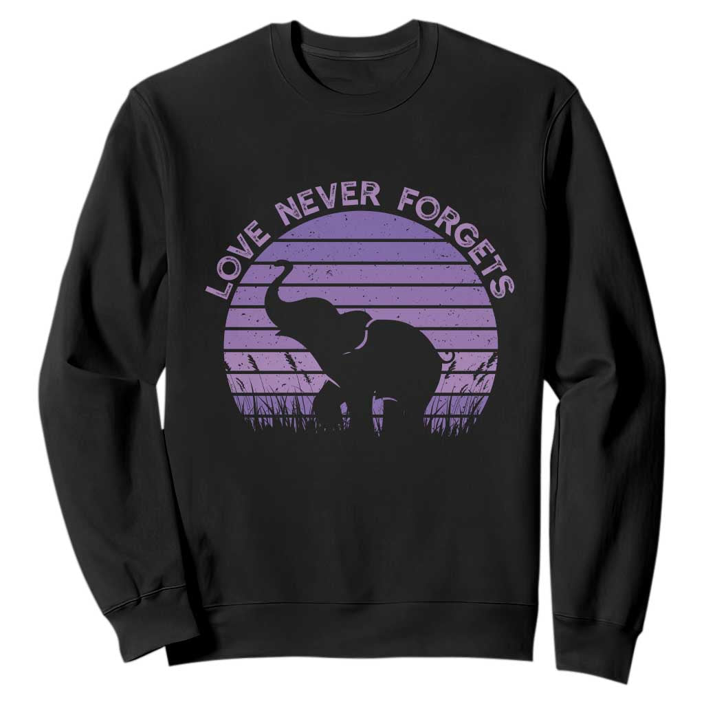 Alzheimer's Support And Hope Sweatshirt Vintage Elephant Love Never Forgets