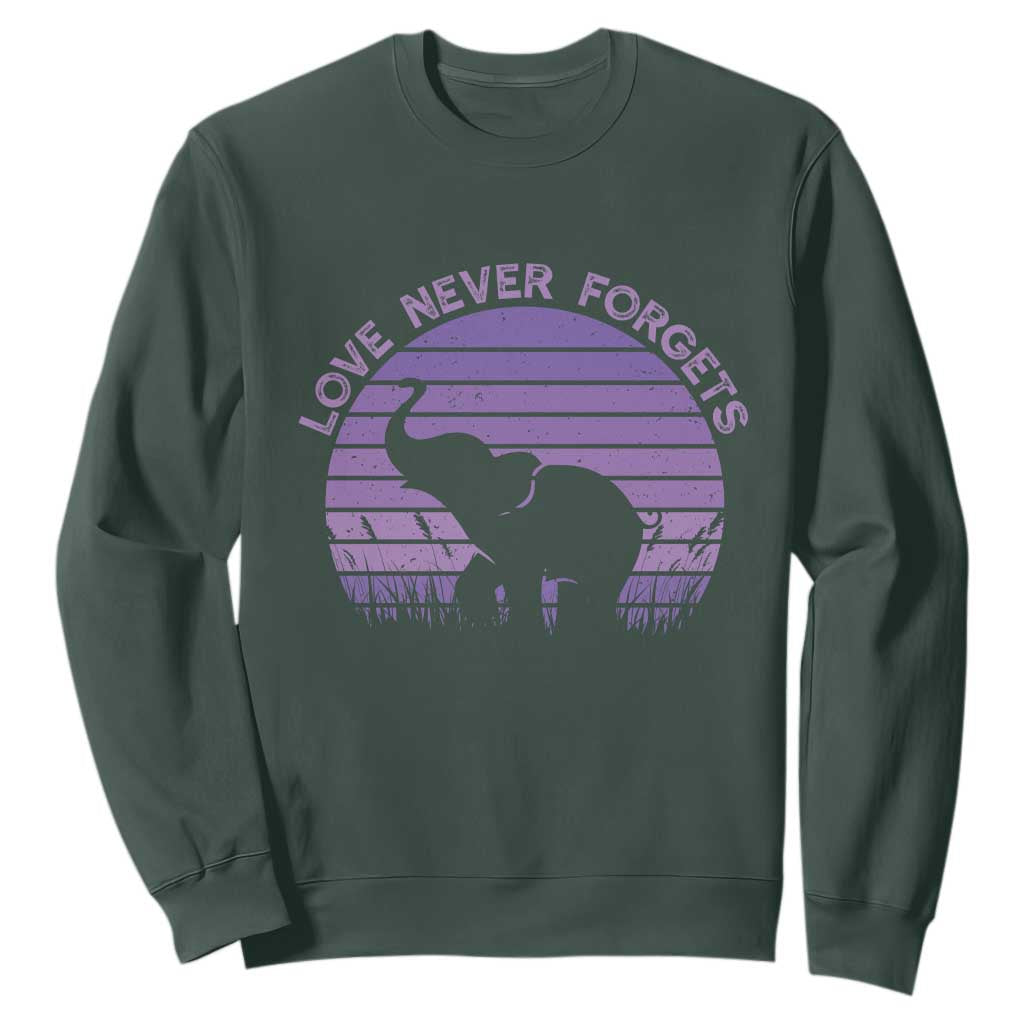 Alzheimer's Support And Hope Sweatshirt Vintage Elephant Love Never Forgets