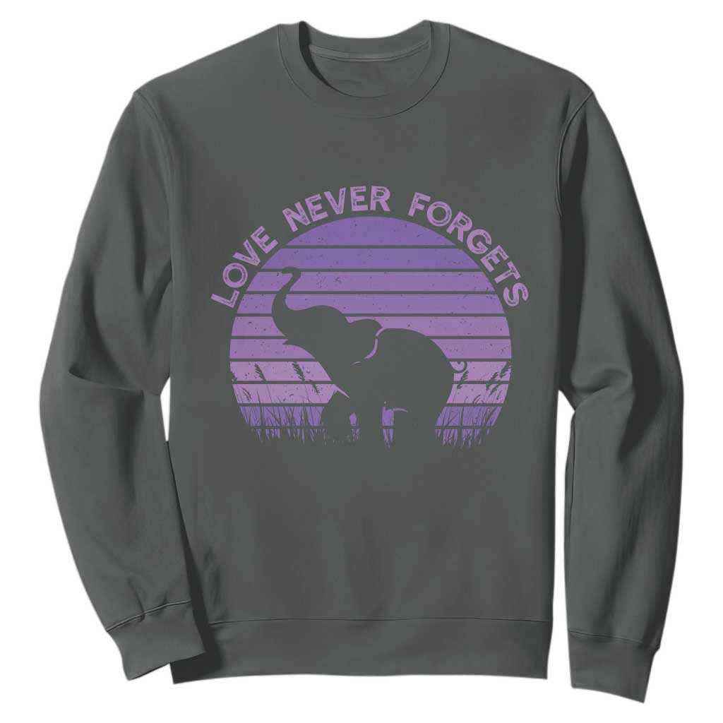 Alzheimer's Support And Hope Sweatshirt Vintage Elephant Love Never Forgets