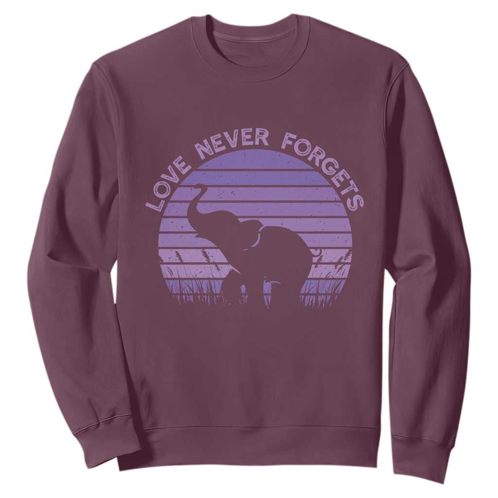 Alzheimer's Support And Hope Sweatshirt Vintage Elephant Love Never Forgets