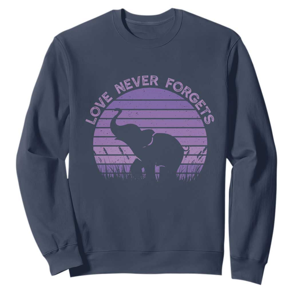 Alzheimer's Support And Hope Sweatshirt Vintage Elephant Love Never Forgets