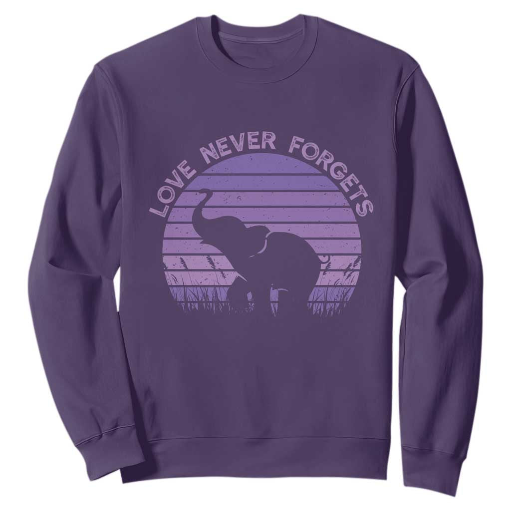 Alzheimer's Support And Hope Sweatshirt Vintage Elephant Love Never Forgets