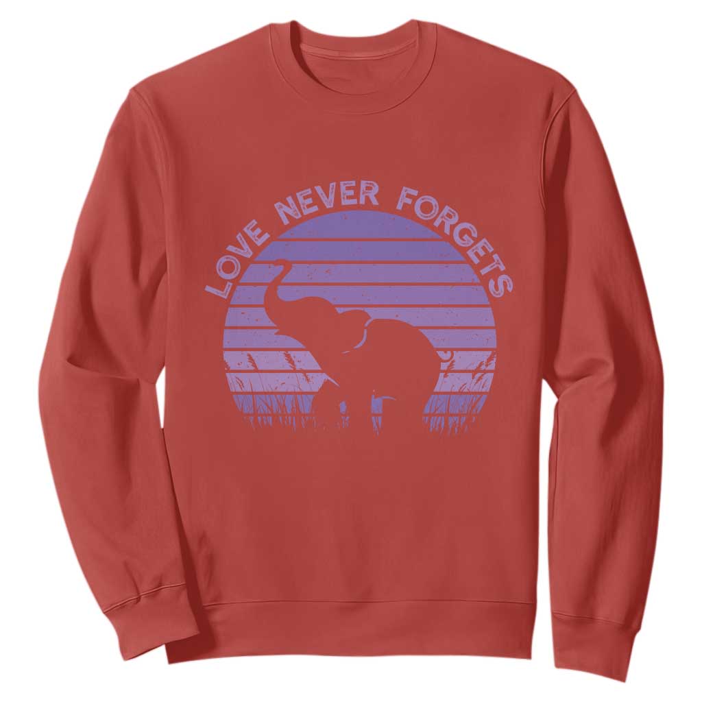 Alzheimer's Support And Hope Sweatshirt Vintage Elephant Love Never Forgets