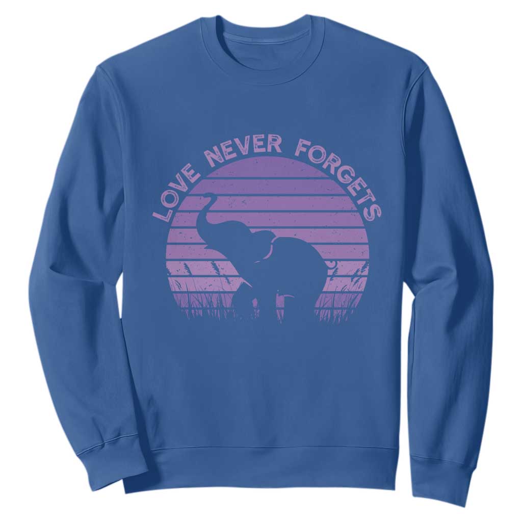 Alzheimer's Support And Hope Sweatshirt Vintage Elephant Love Never Forgets