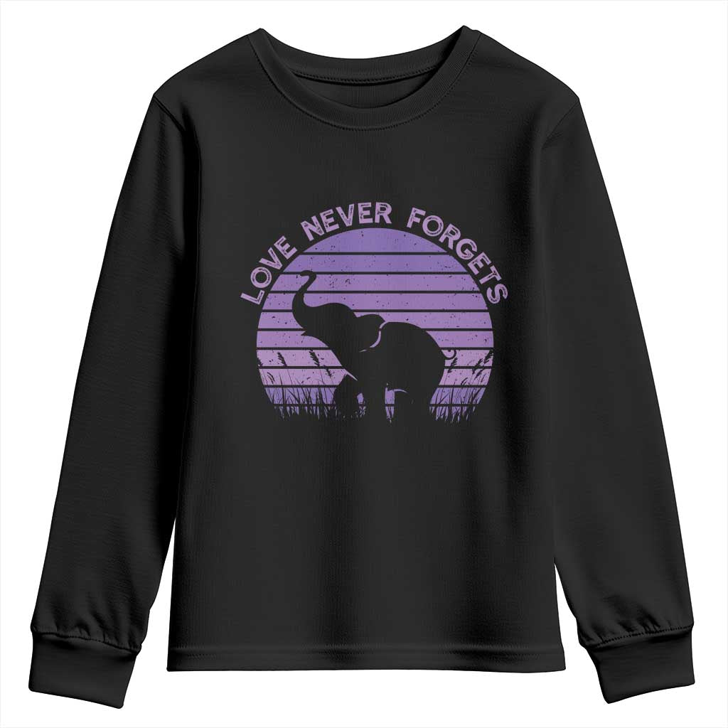 Alzheimer's Support And Hope Youth Sweatshirt Vintage Elephant Love Never Forgets