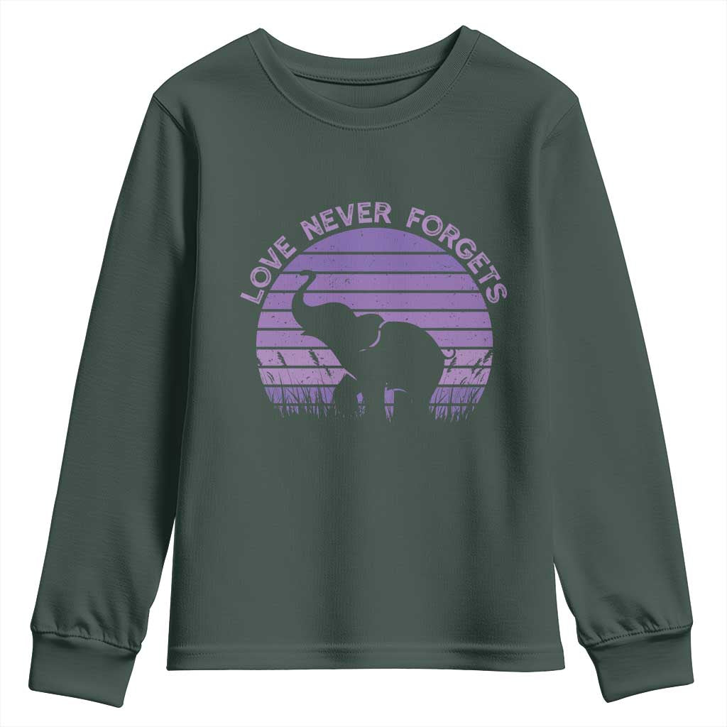 Alzheimer's Support And Hope Youth Sweatshirt Vintage Elephant Love Never Forgets