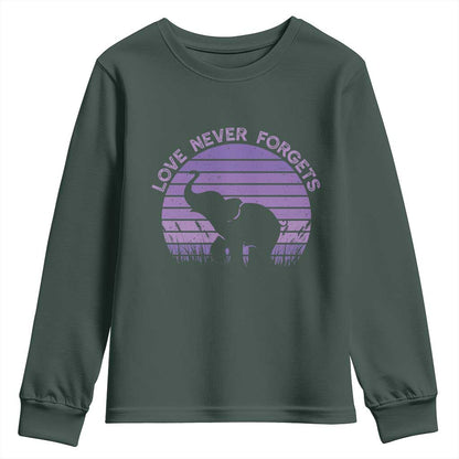 Alzheimer's Support And Hope Youth Sweatshirt Vintage Elephant Love Never Forgets