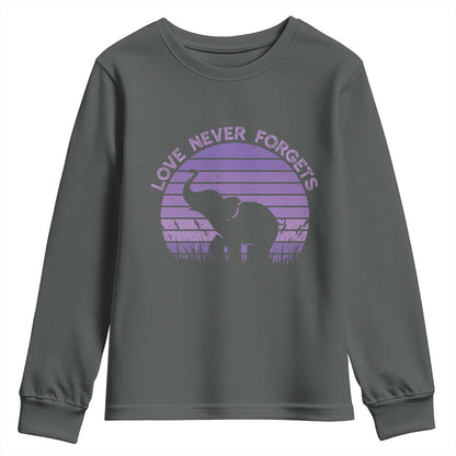 Alzheimer's Support And Hope Youth Sweatshirt Vintage Elephant Love Never Forgets