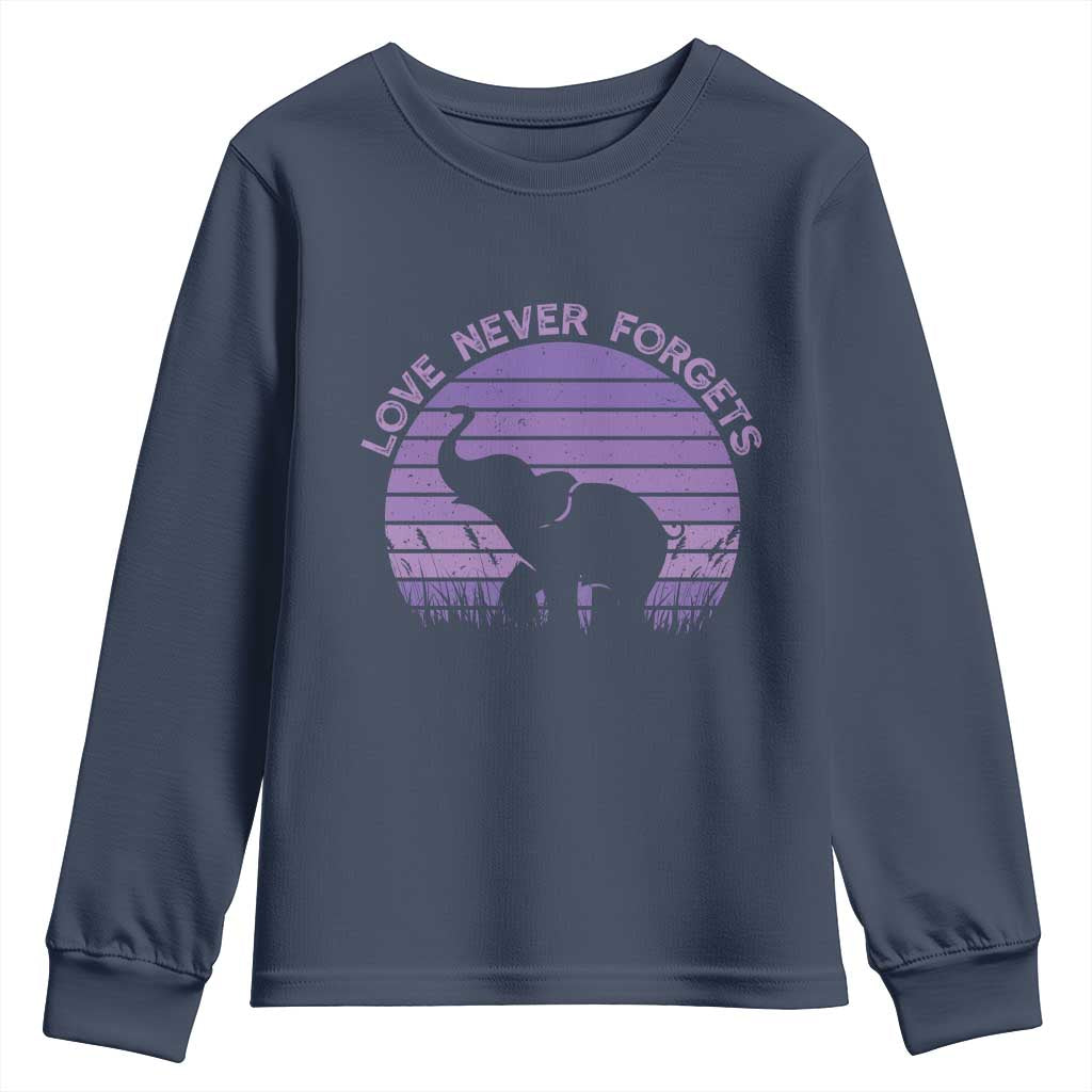 Alzheimer's Support And Hope Youth Sweatshirt Vintage Elephant Love Never Forgets
