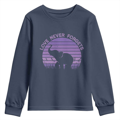 Alzheimer's Support And Hope Youth Sweatshirt Vintage Elephant Love Never Forgets
